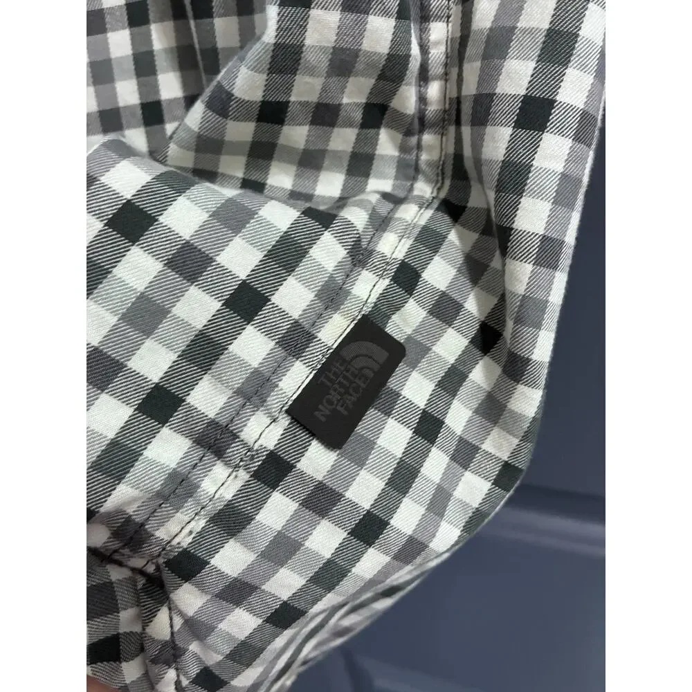 The North Face Button Up Shirt Check Shirt sleeve Pocket Gray Mens Large